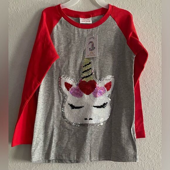 NWT HH Family Girls Flip Sequin Unicorn Heart Long Sleeve Raglan T-Shirt size 8 - Picture 5 of 10
